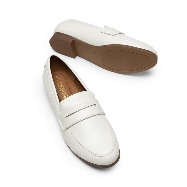 Round Toe Slip-on Penny Loafers - WHITE-PU - 6