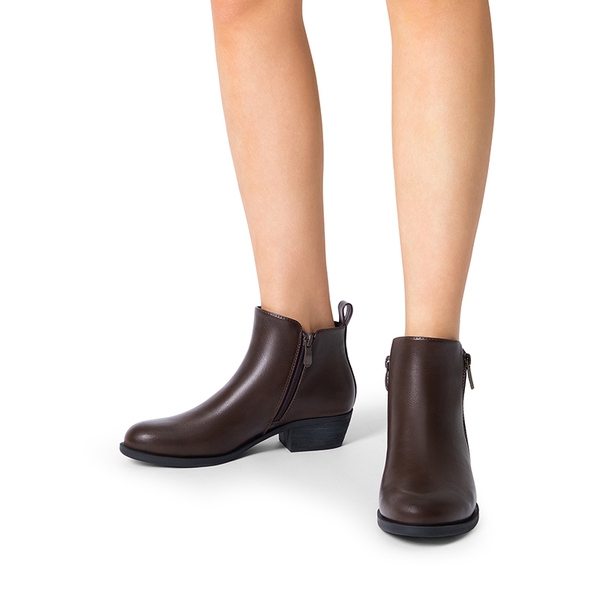 Comfortable Low Heel Ankle Boots - BROWN-PU - 1