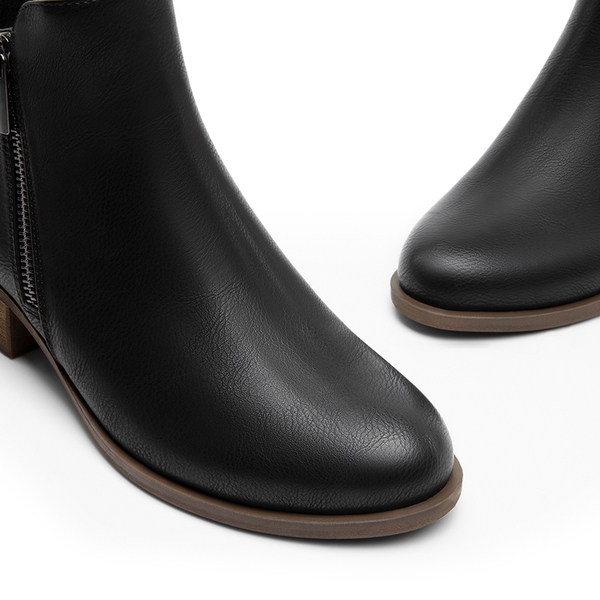 Comfortable Low Heel Ankle Boots - BLACK-PU - 6