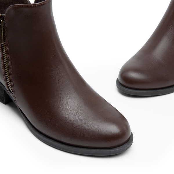 Comfortable Low Heel Ankle Boots - BROWN-PU - 6