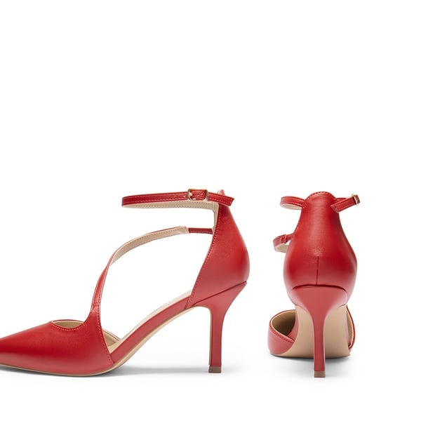 Pointed Toe Ankle-Strap Stiletto High Heels - RED-PU - 5