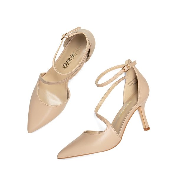 Pointed Toe Ankle-Strap Stiletto High Heels - NUDE-PU - 6
