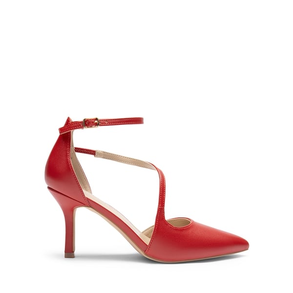 Pointed Toe Ankle-Strap Stiletto High Heels - RED-PU - 3
