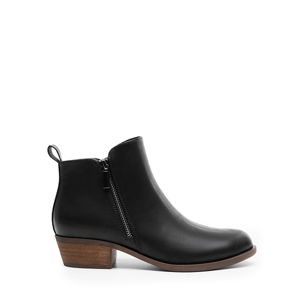Comfortable Low Heel Ankle Boots - BLACK-PU - 3