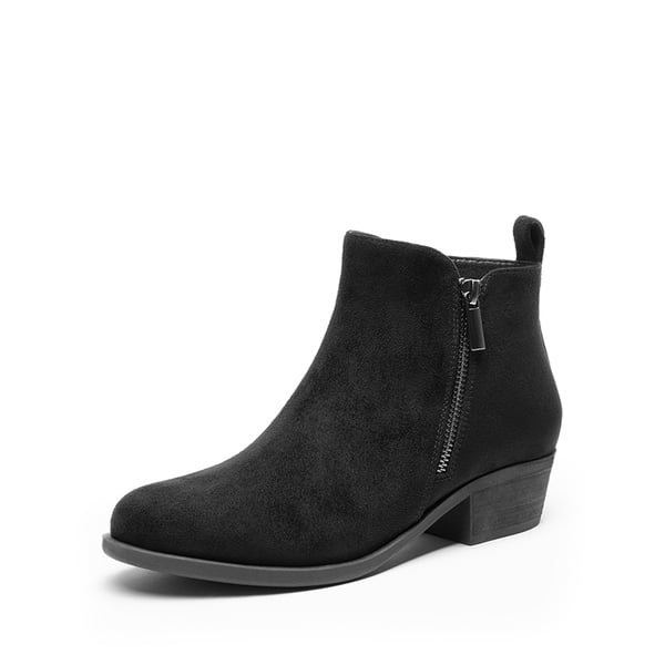 Comfortable Low Heel Ankle Boots - BLACK-SUEDE -  0
