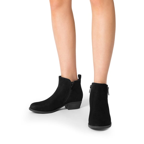 Comfortable Low Heel Ankle Boots - BLACK-SUEDE - 1
