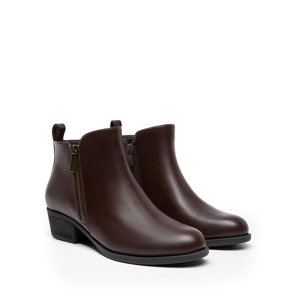 Comfortable Low Heel Ankle Boots - BROWN-PU - 4