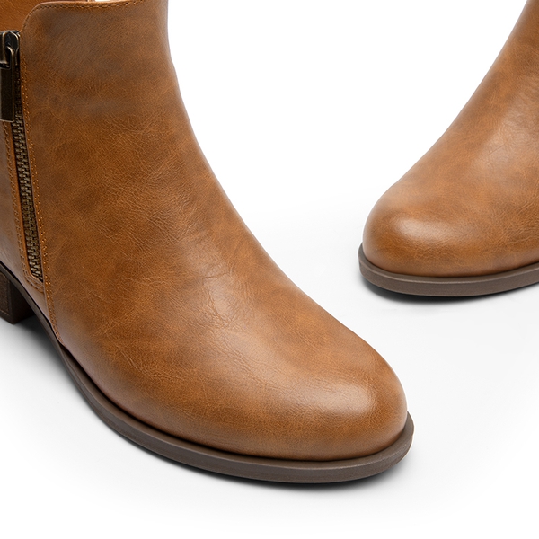 Comfortable Low Heel Ankle Boots - TAN-PU - 6