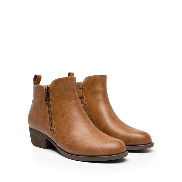 Comfortable Low Heel Ankle Boots - TAN-PU - 4