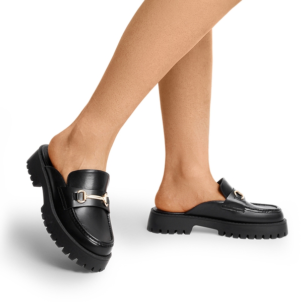 Round Toe Slip-on Mules - BLACK - 1