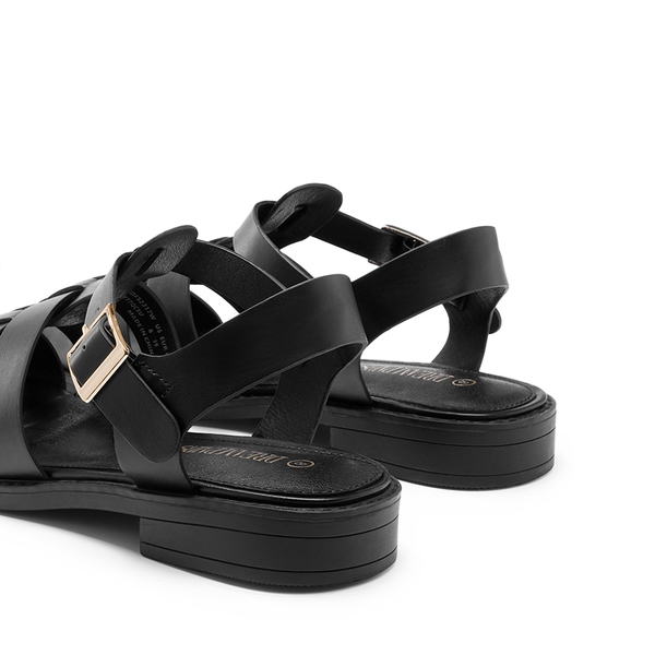 Gladiator Woven Fisherman Flat Sandals - BLACK PU - 4