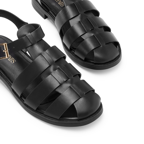 Gladiator Woven Fisherman Flat Sandals - BLACK PU - 3