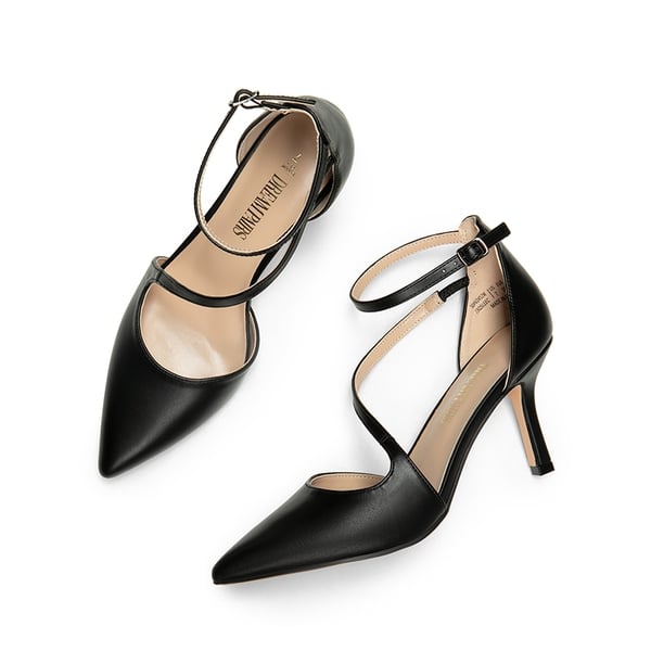 Pointed Toe Ankle-Strap Stiletto High Heels - BLACK-PU - 6