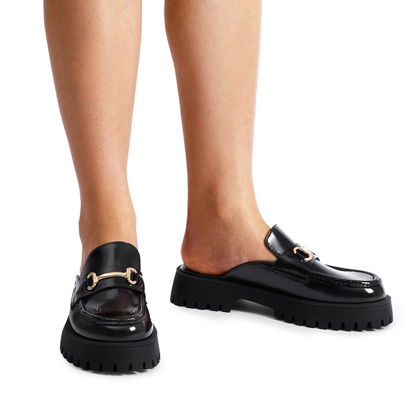 Round Toe Slip-on Mules - BLACK-PAT - 1