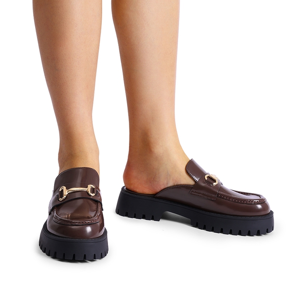 Round Toe Slip-on Mules - BROWN - 1