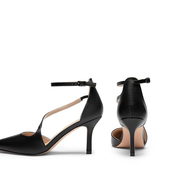 Pointed Toe Ankle-Strap Stiletto High Heels - BLACK-PU - 5