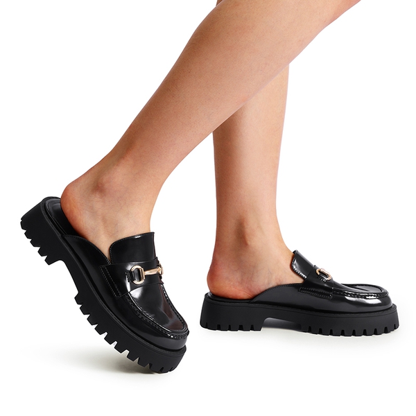 Round Toe Slip-on Mules - BLACK-PAT - 2