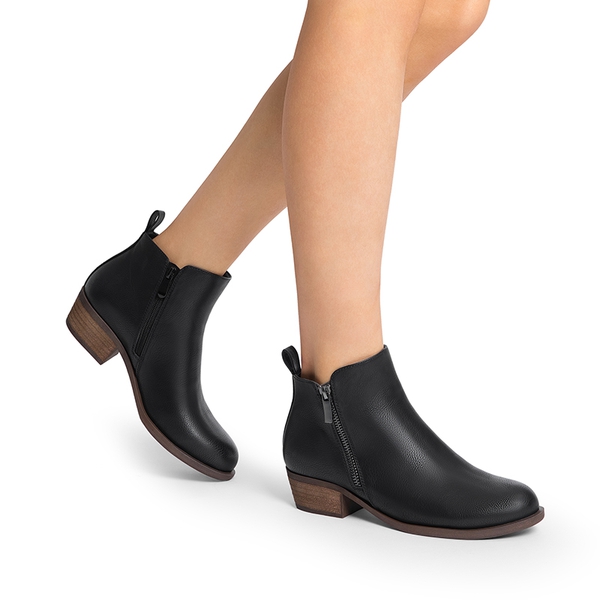 Comfortable Low Heel Ankle Boots - BLACK-PU - 2