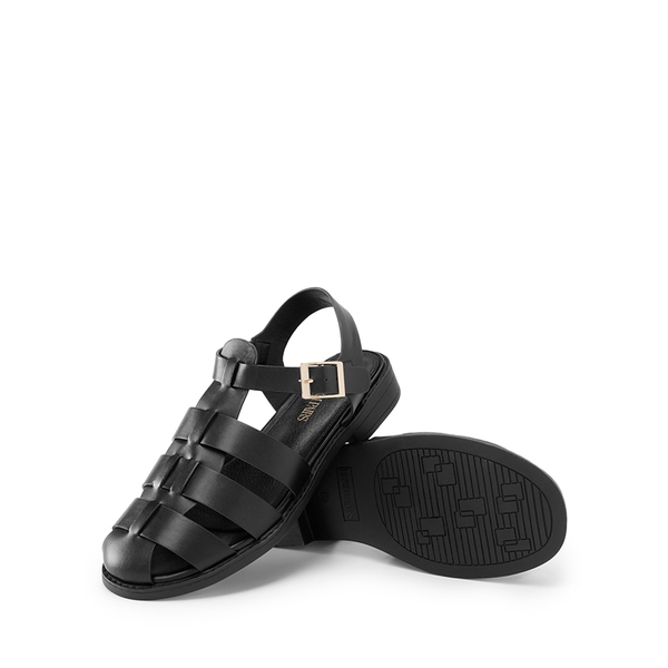 Gladiator Woven Fisherman Flat Sandals - BLACK PU - 2