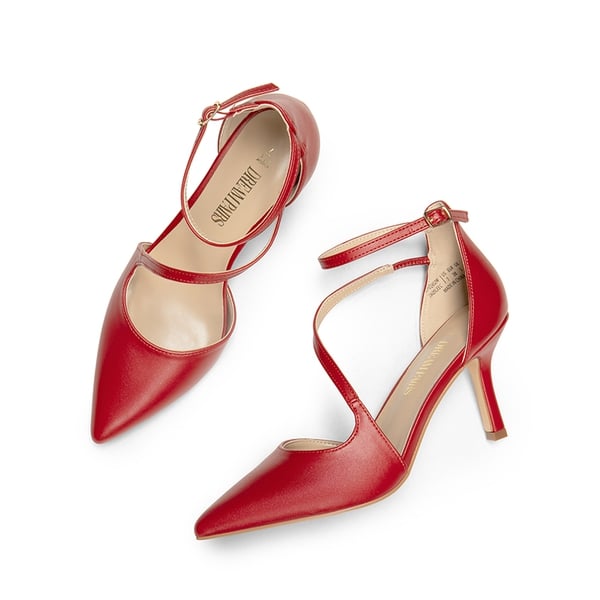 Pointed Toe Ankle-Strap Stiletto High Heels - RED-PU - 6