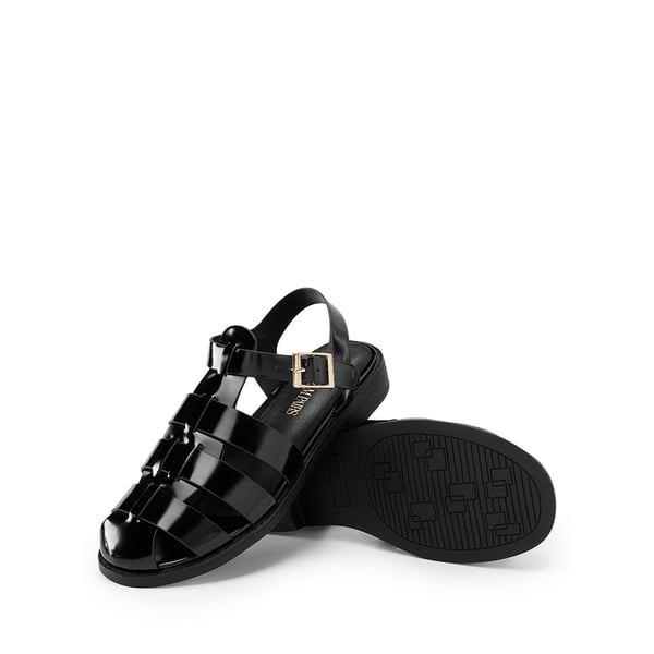 Gladiator Woven Fisherman Flat Sandals - BLACK PAT - 2