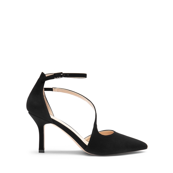 Pointed Toe Ankle-Strap Stiletto High Heels - BLACK-NUBUCK - 3