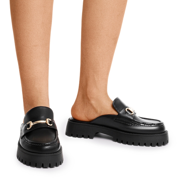 Round Toe Slip-on Mules - BLACK - 2