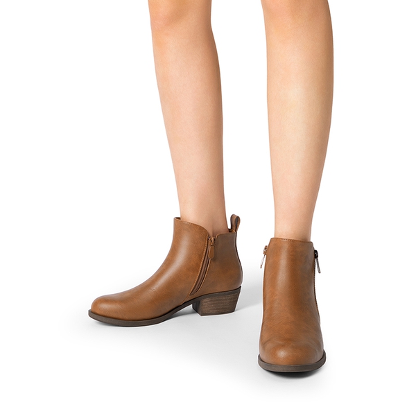 Comfortable Low Heel Ankle Boots - TAN-PU - 1