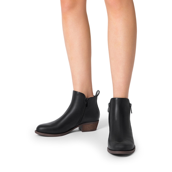 Comfortable Low Heel Ankle Boots - BLACK-PU - 1
