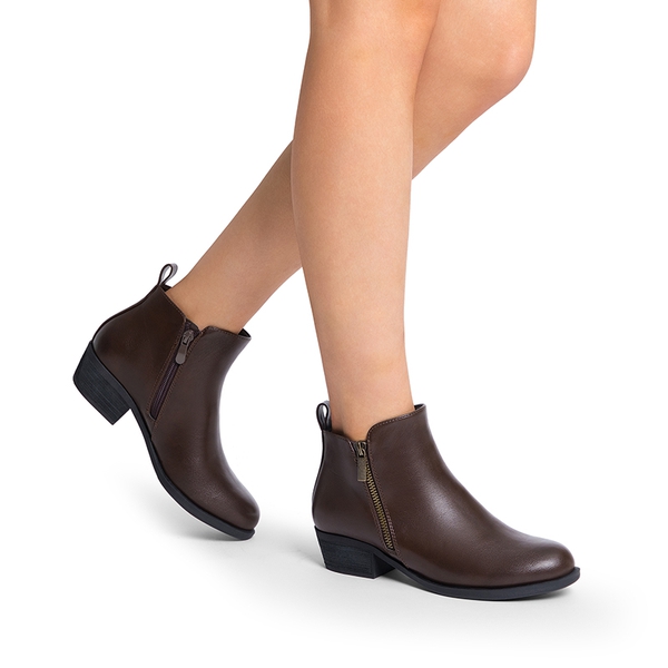 Comfortable Low Heel Ankle Boots - BROWN-PU - 2