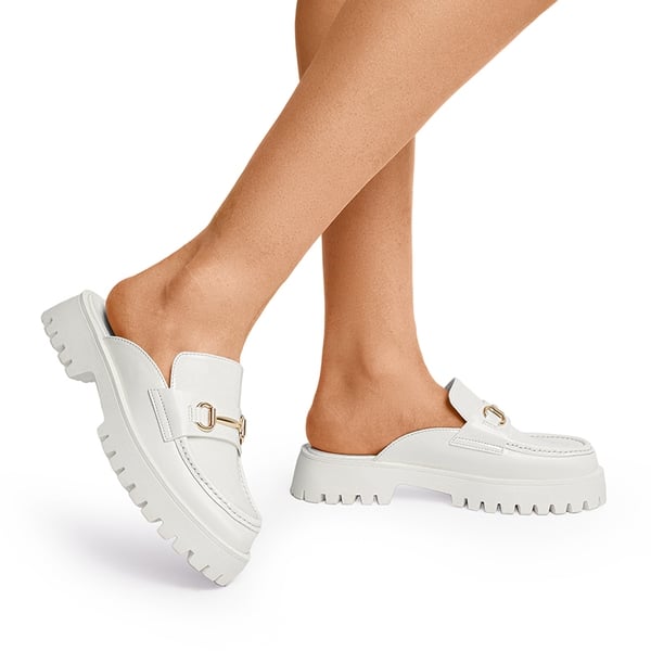 Round Toe Slip-on Mules - WHITE - 1