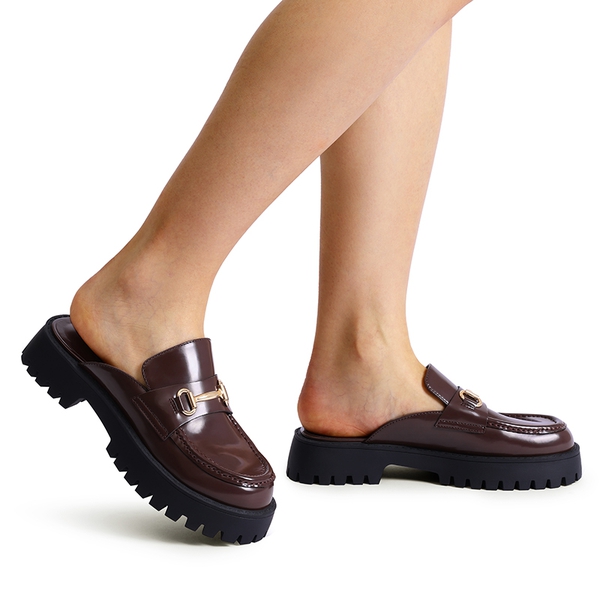 Round Toe Slip-on Mules - BROWN - 2