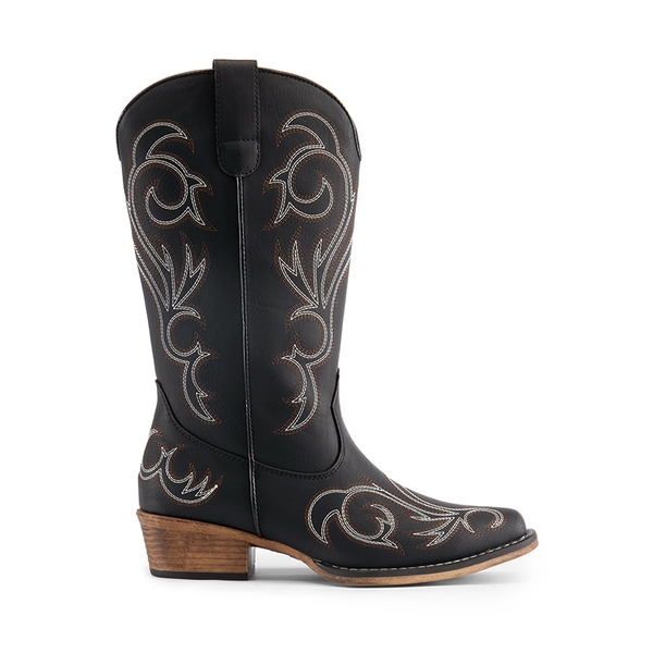 Square-toe Mid-Calf Cowgirl Boots - BLACK - 3