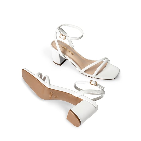 Asymmetric Strap Block Heel Sandals - WHITE-PU - 5