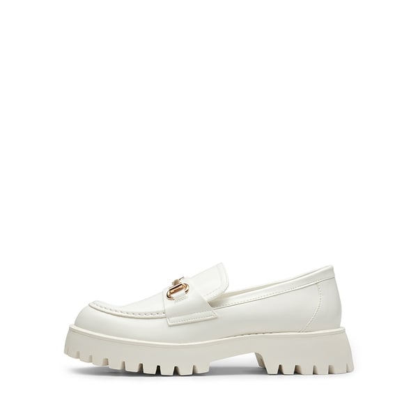 Metallic Vegan Leather Slip-on Loafers - WHITE-PU - 3