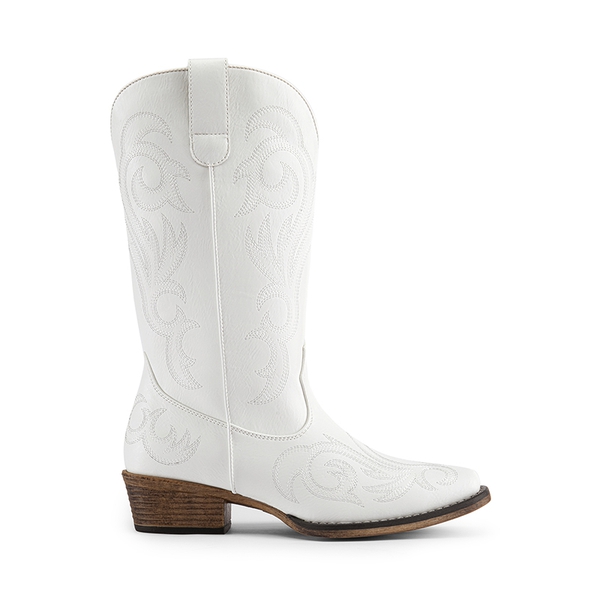 Square-toe Mid-Calf Cowgirl Boots - WHITE - 3