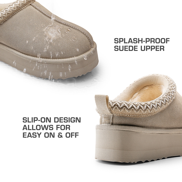 [FuzzyEasy Women's Platform Slip-on] Plush Fur-Lined Winter Platform Slippers - SAND - 5