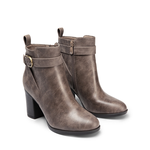 Vegan Leather Chunky Heel Ankle Boots - TAUPE-PU - 6