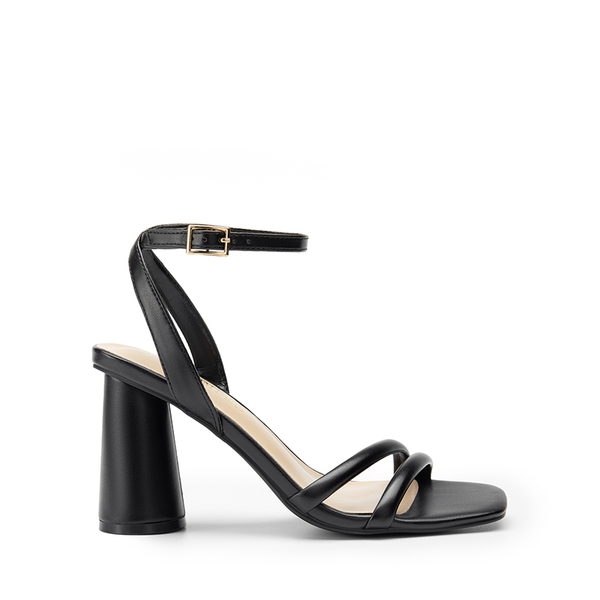 Cylindrical Ankle-Strap Heel Sandals - BLACK-PU - 3