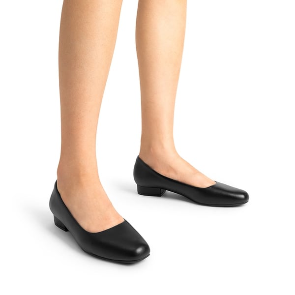 Classic Low Block Heel Slip-On Pumps - BLACK-PU - 1