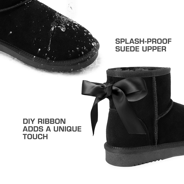 [FuzzyClassic Il Low Boot] Suede Slip-On Snow Ankle Boots - BLACK - 4