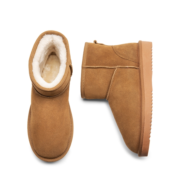 [FuzzyClassic Il Low Boot] Suede Slip-On Snow Ankle Boots - CHESTNUT - 6