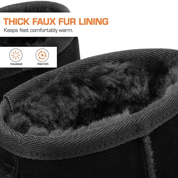 [FuzzyClassic Il Low Boot] Suede Slip-On Snow Ankle Boots - BLACK - 5