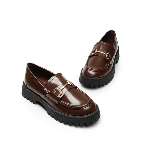 Metallic Vegan Leather Slip-on Loafers - BROWN-PU - 4
