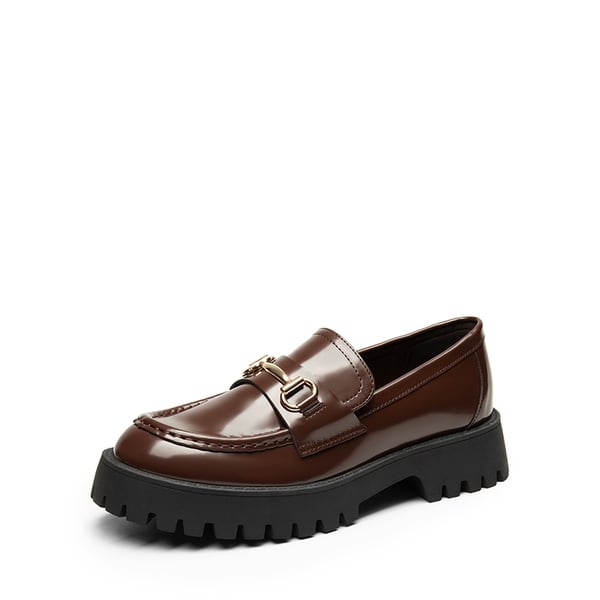 Metallic Vegan Leather Slip-on Loafers - BROWN-PU -  0