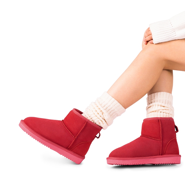 [FuzzyClassic Il Low Boot] Suede Slip-On Snow Ankle Boots - RED - 1