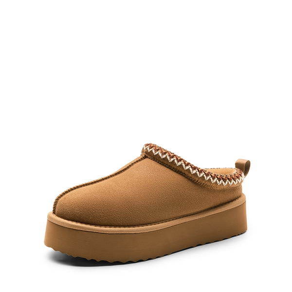 [FuzzyEasy Women's Platform Slip-on] Plush Fur-Lined Winter Platform Slippers - CHESTNUT -  0