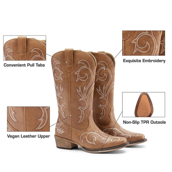 Square-toe Mid-Calf Cowgirl Boots - TAN - 7