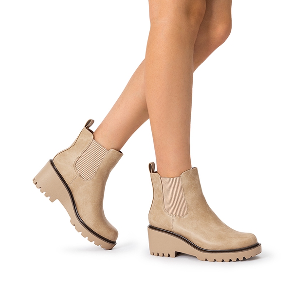 Cushioned Lining Wedge Chelsea Ankle Boots - NUDE-NUBUCK - 2