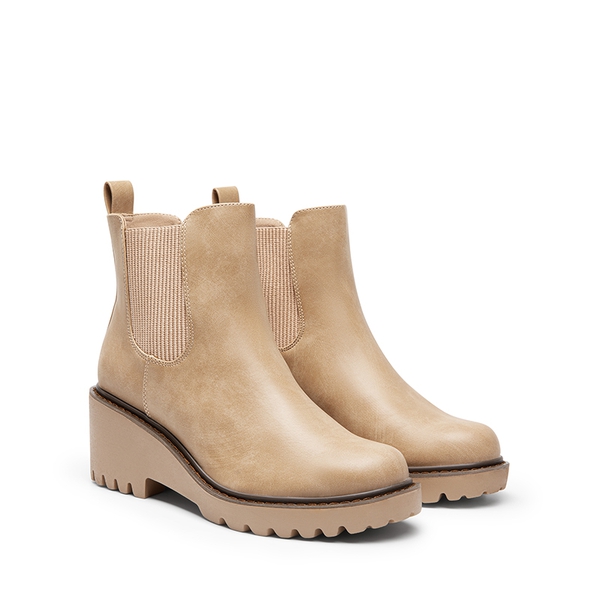 Cushioned Lining Wedge Chelsea Ankle Boots - NUDE-NUBUCK - 4